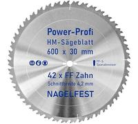Lame de scie HM, 42 dents, pas FF, 600 x 30 mm, lame de scie circulaire en carbure de tungstène (HW) pour scies circulaires de table, scies à bascule, bois de coffrage, bois massif, panneaux de bois,