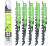 Lame de Scie Sabre 5 Pieces WORKPRO, Accessoires de Scie Sabre pour Bois Huimide, Coupe Rapide 152 mm 5TPI avec Boite de Rangement