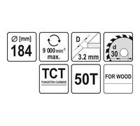 Lame de scie Yato YT-6062; 184x3 2x30 mm; Z50