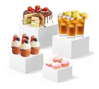 lameico Lot de 4 Présentoir à Gâteau, Présentoir à Dessert en Cubes Acryliques, Socle Blanc avec Bases Creuses, pour Table de Buffet, Mariage, Table de Buffet, fête, objets de Collection et Bijoux