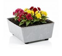LAMELA Jardinière Carrée avec Pieds Élégants - Bac À Fleurs Gris Aspect Béton en Plastique Robuste 28,5 x 28,5 cm, 7,5L - Résistant Aux Intempéries & Facile À Entretenir - pour Intérieur & Extérieur