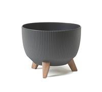LAMELA Pot de Fleurs Rond sur Pieds - Plastique Rayé - Ø 29 cm x H 18,3 cm, 9,3 L - Résistant et Facile d'entretien - Intérieur et Extérieur - Anthracite
