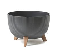 LAMELA Pot de Fleurs Rond sur Pieds - Plastique Rayé - Ø 33 cm x H 18,5 cm, 12,4 L - Résistant et Facile d'entretien - Intérieur et Extérieur - Anthracite