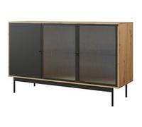 Lamia - buffet bas - effet bois et noir - 3 portes - 148 cm - Noir / Bois Noir / Bois G