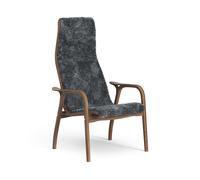 Swedese Fauteuil Lamino peau de mouton charcoal. noyer laqué