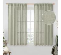 LAMIT Lot de 2 panneaux de rideaux en lin gris sauge de 137 cm de long, panneaux filtrant la lumière, pattes arrière et passe-tringle, rideaux neutres pour cuisine/fenêtre/chambre à coucher, 132 x 137