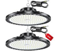 LAMLAMCK Projecteur LED Industriel - 2 Pack 200W 20000LM High Bay Eclairage Atelier avec Transformateur, IP65 Étanche Plafonnier LED, 6500k Blanc Froid Lampe Atelier pour Garage Usine Boutique