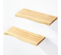 LAMO Manufaktur 2 étagères Murale en Bois avec Fixation Invisible 2X 40cm | Etagère Murale en 100% Bois Massif | Etagère Murale pour Salon | Set 2 étagères Bord irrégulier Couleur: Naturel