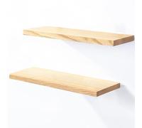 LAMO Manufaktur 2 étagères Murale en Bois avec Fixation Invisible 2X 42cm | Etagère Murale en 100% Bois Massif | Etagère Murale pour Salon | Set 4 étagères Bord Droit Couleur: Naturel