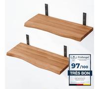 LAMO Manufaktur 2 étagères murales en Bois 2X 40cm | Etagère Murale en 100% Bois Massif | Etagère Murale pour Salon, Chambre à Coucher | étagères murales Set 2 Bord Naturel Couleur: Foncé