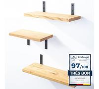 LAMO Manufaktur 3 étagčres murales en Bois 40/35/30cm | Etagčre Murale en 100% Bois Massif | Etagčre Murale pour Salon, Chambre ŕ Coucher | étagčres murales Set 3 Bord Droit Couleur: Naturel