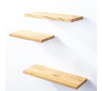 LAMO Manufaktur 3 étagères Murale en Bois avec Fixation Invisible 42/36/30cm | Etagère Murale en 100% Bois Massif | Etagère Murale pour Salon | Set 3 étagères Bord Droit Couleur: Naturel