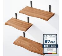 LAMO Manufaktur 3 étagères murales en Bois 40/35/30cm | Etagère Murale en 100% Bois Massif | Etagère Murale pour Salon, Chambre à Coucher | étagères murales Set 1 Bord Naturel Couleur: Foncé