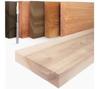 LAMO Manufaktur Étagère Flottante Murale Bois avec Fixation Invisible | Etagere 40 cm Largeur pour Salle de Bain, Couloir, Cuisine | Couleur: Brut, Bord: Droit | Bois Massif, Design Moderne