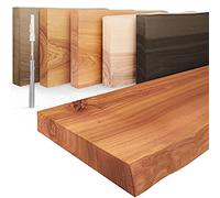 LAMO Manufaktur Étagère Flottante Murale Bois avec Fixation Invisible | Etagere 40 cm Largeur pour Salle de Bain, Couloir, Cuisine | Couleur: foncé, Bord: Naturel | Bois Massif, Design Moderne