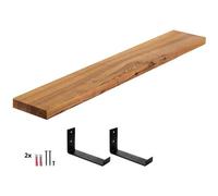 LAMO Manufaktur Étagère murale avec supports en J noirs Étagère 120 cm largeur Couleur: rustique, Bord: droit