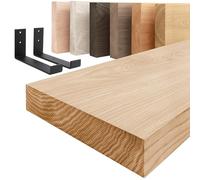 LAMO Manufaktur Étagère Murale avec Supports en J Noirs | Etagere 40 cm Largeur pour Salle de Bain, Couloir, Cuisine Style Industriel | Couleur: Naturel, Bord: Droit | Qualité Artisanale, Bois Massif