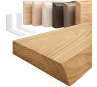 LAMO Manufaktur Étagère Murale avec Supports en L Blancs | Etagere 40 cm Largeur pour Salle de Bain, Couloir, Cuisine Style Industriel | Couleur: Rustique, Bord: Naturel | Qualité Artisanale