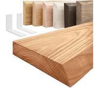 LAMO Manufaktur Étagère murale avec supports en L blancs | Etagere 40 cm largeur pour salle de bain, couloir, cuisine style industriel | Couleur: foncé, Bord: naturel | Qualité artisanale, bois massif