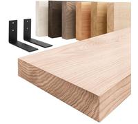 LAMO Manufaktur Étagère Murale avec Supports en L Noirs | Etagere 40 cm Largeur pour Salle de Bain, Couloir, Cuisine Style Industriel | Couleur: Brut, Bord: Droit | Qualité Artisanale, Bois Massif