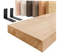 LAMO Manufaktur Étagère Murale avec Supports en L Noirs | Etagere 40 cm Largeur pour Salle de Bain, Couloir, Cuisine Style Industriel | Couleur: Naturel, Bord: Droit | Qualité Artisanale, Bois Massif