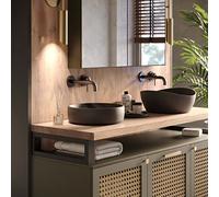 LAMO Manufaktur Plan vasque en bois, plan sous vasque salle de bain, plan de toilette, plan suspendu, bord naturel irrégulier (sans kit de fixation), 80x45 cm (L x H), Naturel, LWP-01-A-002-BG