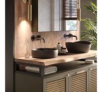 LAMO Manufaktur Plan vasque en bois, plan sous vasque salle de bain, plan de toilette, plan suspendu, bord naturel irrégulier (sans kit de fixation), 60x45 cm (L x H), Naturel, LWP-01-A-002-BE
