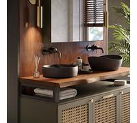 LAMO Manufaktur Plan vasque en bois, plan sous vasque salle de bain, plan de toilette, plan suspendu, bord naturel irrégulier (sans kit de fixation), 120x45 cm (L x H), Foncé, LWP-01-A-004-BK