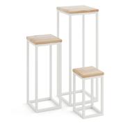 LAMO Manufaktur SET 30cm/50cm/70 cm Support Plantes | Piédéstal pour Plantes | Porte-plantes Interieur Cadre Blanc Gris | Plateau 100% Bois Massif Couleur: Naturel