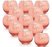 LAMORGIFT Lot de 12 bougeoirs votifs en Verre Mercure pour décoration d'intérieur et de Mariages/fêtes - Or Rose