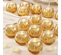 LAMORGIFT Lot de 24 bougeoirs votifs dorés en verre mercure doré, décorations de Diwali pour la maison, centres de table de mariage, photophores de Noël