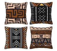 LAMOSPY Lot de 4 housses de coussin décoratives en tissu éponge africain de style bohème avec imprimé tribal Kuba pour extérieur, maison, canapé, 45,7 x 45,7 cm (africain)