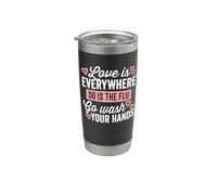 L'amour est partout, alors la grippe va te laver les mains dans le noir Gobelet isotherme en acier inoxydable double paroi