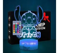 Lampada Stitch: 16 Couleurs Veilleuse pour Enfant, 3D LED Illusion Lampe avec Smart Télécommande et y Smart Touch, Stitch Merch d'animation pour Chambres des Enfants Noël Cadeaux Chambre Décoration