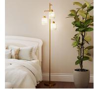 Lampadaire 173cm avec 3 Abat-Jour Tressés en Papier - Base Lestée 25cm, Interrupteur Pied - 60W, Doré