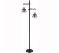 Lampadaire 2 flammes Lampadaire réglable en hauteur Lampe d'appoint Lampe de salon en bois Verre fumé, 2x E27, L 48 x 168 cm