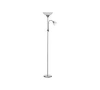 HomCom Lampadaire sur pied lampe salon 2 têtes douilles E27/E14 base métal Ø28×179,5 cm argent/blanc