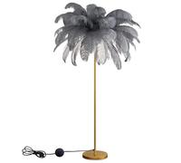Lampadaire à plumes 160 cm avec lampe LED G4, lampadaire avec plumes et interrupteur à pied, lampe de sol élégante autruche en plumes naturelles pour chambre à coucher, salon, gris