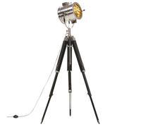 Lampadaire à trépied rétro - vidaXL - Bois de manguier massif - Noir et argenté - Hauteur réglable 95-165 cm