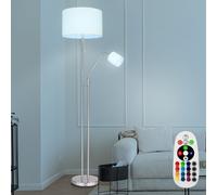 Lampadaire Salon Plafonnier avec lampe de lecture Lampadaire Abat-jour en tissu Interrupteur à tirette, télécommande dimmable Fonction mémoire, 2x RGB LED blanc chaud, DxH 40 x 175 cm