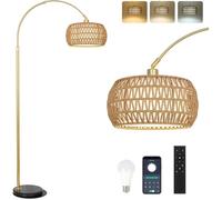 Lampadaire abat-jour rotin dimmable LED E27 3000K-6000K hauteur réglable 155-185 cm base marbre contrôle application télécommande