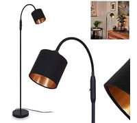 Lampadaire Alsen, lampe ronde en métal/tissu noir/doré, lampe à poser à 1 flamme, 1 x E14, la tête de la lampe est réglable, avec interrupteur on/off sur le boîtier, ampoule(s) non incluse(s)