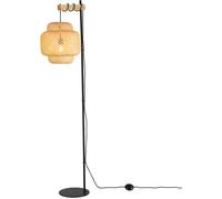 Lampadaire ANJA bois, osier et abat-jour bambou - hauteur réglable 157 cm, culot E27 pour salon