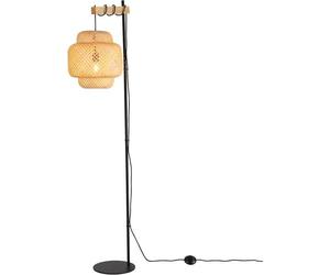 Lampadaire ANJA bois, osier et abat-jour bambou - hauteur réglable 157 cm, culot E27 pour salon