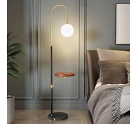 Lampadaire Arc avec Table Lampes de Sol en Verre Globe Modernes pour Salon Décoration d'intérieur élégante Lampe sur Pied en métal Noir Poteau intérieur LED 3000K pour Chambre à Coucher Salle