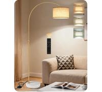 Lampadaire arc avec télécommande, hauteur réglable 62-74 pouces, abat-jour lin, base marbre, ampoule LED 9W variable