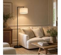 Lampadaire arc beige style scandinave NETTLIFE - E27, Lampe sur pied salon avec abat-jour tissu pour ambiance chaleureuse