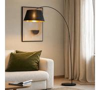 Lampadaire arc Esti Lindby, noir, Salon / Salle à manger, Textile / Tissu / Soie, Moderne, Lampadaire