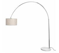 Lampadaire Arc LAURENCE 240x220 cm avec Base en Marbre Blanc et Abat-Jour en Tissu Beige Ø50 cm