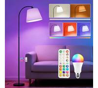 Lampadaire Arc LED sur Pied Salon avec Variateur RGB, Double commande par Télécommande et interrupteur au pied, 9 couleurs + 6 modes Dyna, 170CM Moderne& 1200LM Ampoule, CRI92,pour Chambre et Bureau